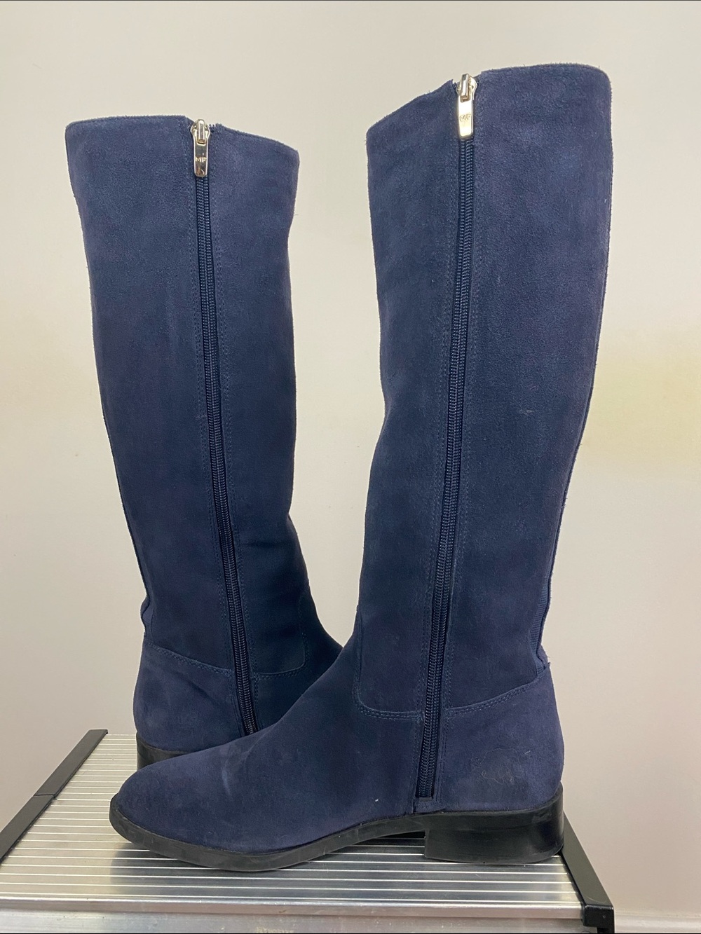 Marc Fisher Navy Suede Knee High Riding Boots with Stud Trim - Picture 5 of 5